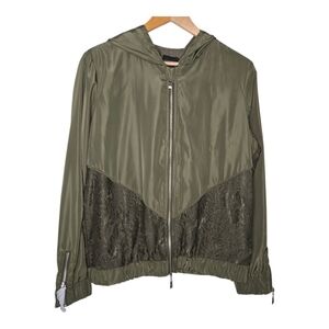 Madeleine Mode Womens Green Lace Detail Full Zip Hooded Jacket Size 10